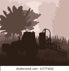 Tractor spraying a field vector background