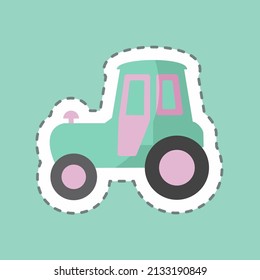 Tractor Sticker in trendy line cut isolated on blue background