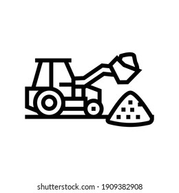 Traktor-Stein-Kies-Füllmaschine Linie Symbol Vektorgrafik. Kennzeichen der Traktor-Kies-Lademaschine. isoliertes Kontursymbol