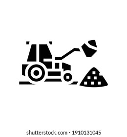 tractor stone gravel loading machine glyph icon vector. tractor stone gravel loading machine sign. isolated contour symbol black illustration
