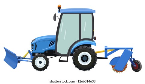 Tractor for street cleaning on a white background