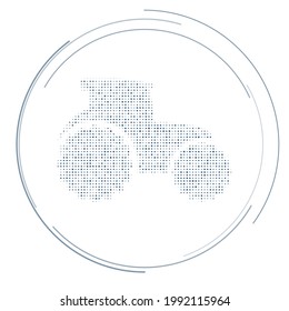 Das mit dunkelblauen Punkten gefüllte Zugmaschinensymbol. Pointillismus-Stil. Vektorgrafik auf weißem Hintergrund