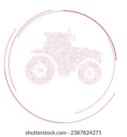 The tractor symbol filled with pink dots. Pointillism style. Vector illustration on white background