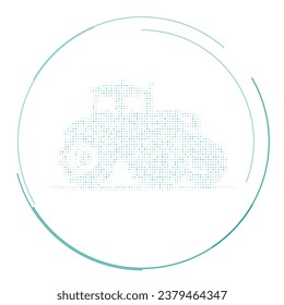 The tractor symbol filled with teal dots. Pointillism style. Vector illustration on white background