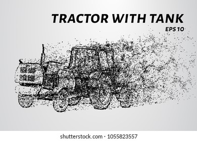 Tractor with a tank of particles. The tractor consists of dots and circles. Vector illustration.