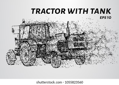 Tractor with a tank of particles. The tractor consists of dots and circles. Vector illustration.