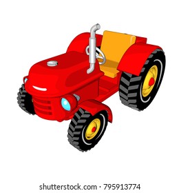 tractor technology red cartoon style; toy billet design element illustration white background isolate