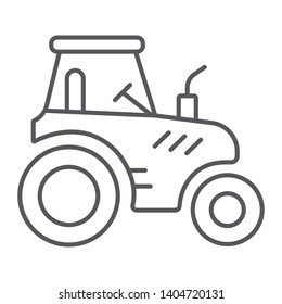 Tractor thin line icon, transportation and agriculture, harvest machine sign, vector graphics, a linear pattern on a white background, eps 10.