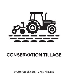 Tractor with tillage implement black silhouette on white background