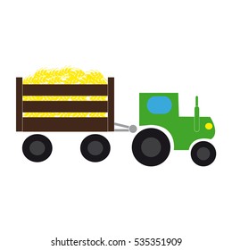 Tractor with tow on white background. Vector illustration.