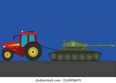 Tractor tows away a tank with a Z symbol vector illustration