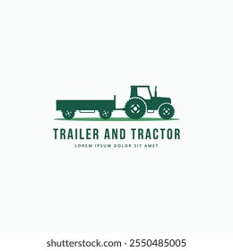 Tractor y remolque de la granja de transporte logotipo de Vector icono de ilustración Plantilla