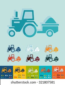 tractor with trailer icon in flat design with long shadows. Vector illustration