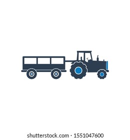 Tractor with Trailer Icon. Flat Style vector EPS.