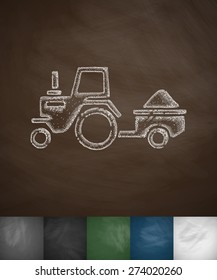 tractor with trailer icon. Hand drawn vector illustration. Chalkboard Design