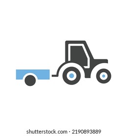 Tractor Trailer Icon Vector Image. Can Also Be Used For Vehicles. Suitable For Mobile Apps, Web Apps And Print Media.