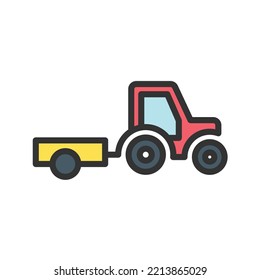 Tractor Trailer Icon Vector Image. Can Also Be Used For Vehicles. Suitable For Mobile Apps, Web Apps And Print Media.