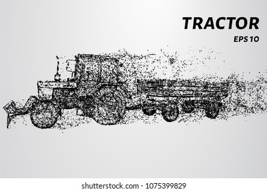 Tractor with trailer rides. The tractor consists of circles and dots. Vector illustration