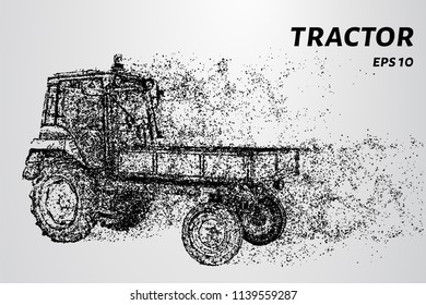 Tractor with trailer rides. The tractor consists of circles and dots. Vector illustration