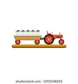 Tractor with trailer transporting ripe grape vector Illustration on a white background