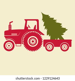 Tractor with a trailer and a tree