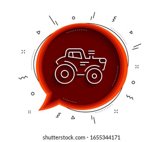 Tractor transport line icon. Chat bubble with shadow. Agriculture farm vehicle sign. Thin line tractor icon. Vector