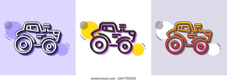 Tractor transport line icon. Halftone dotted pattern. Gradient icon with grain shadow. Agriculture farm vehicle sign. Line tractor icon. Various designs. Vector