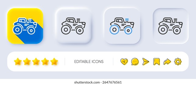 Tractor transport line icon. Neumorphic, Flat shadow, 3d buttons. Agriculture farm vehicle sign. Line tractor icon. Social media icons. Vector