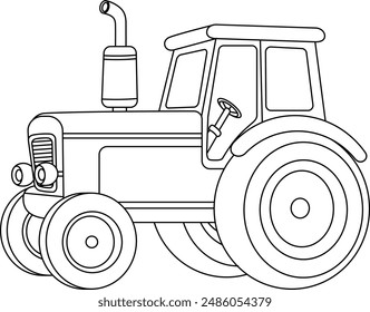 Tractor, transporte, vehículo, dibujo para colorear para niños 