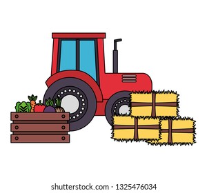 tractor truck bales of hay and vegetables