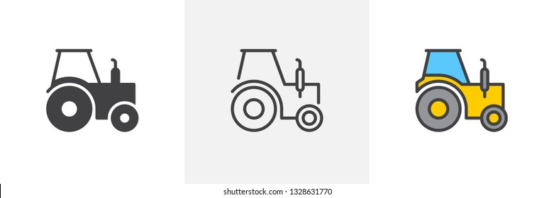 Tractor truck icon. Line, glyph and filled outline colorful version, Farm tractor outline and filled vector sign. Symbol, logo illustration. Different style icons set. Pixel perfect vector graphics