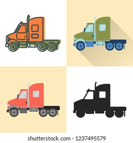 Tractor truck icon set in flat and line styles
