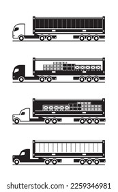 Camiones de tractores con paletas de mercancías - ilustración vectorial