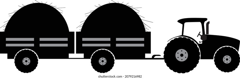 Tractor with twoo trailer silhouette vector illustration isolated