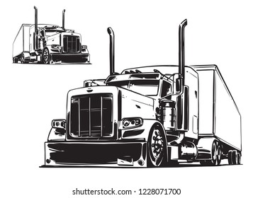 Tractor Unit. Black and white illustration