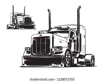 Tractor Unit. Black and white illustration