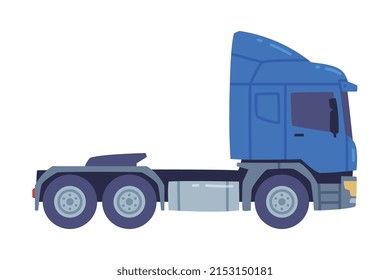 Tractor Unit as Heavy-duty Towing Engine for Hauling Semi-trailer Side View Vector Set