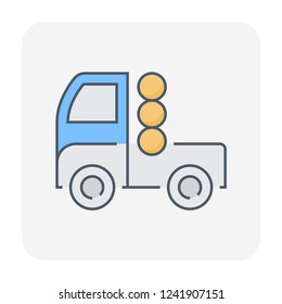 Tractor unit of trailer truck and cylinder tank bottle vector icon. That vehicle and fuel container for storage power energy i.e. cng, ngv. Natural gas fuel with methane, propane for transportation.