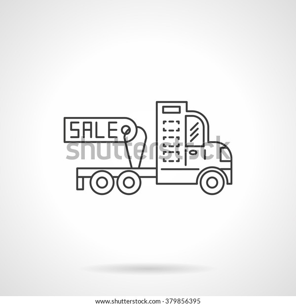 Tractor units and semi\
trucks for sale. Truck without trailer with sale tag. Car business.\
Flat line style single vector icon. Element for web design,\
business, mobile app. 