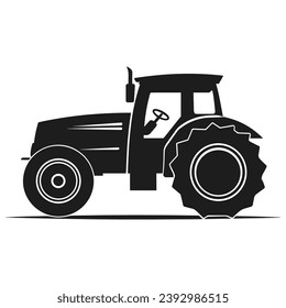 A tractor Vector black clipart isolated on a white background, A farm Tractor Silhouette 