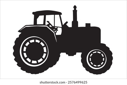 A tractor Vector black clipart isolated on a white background, A farm Tractor Silhouette
