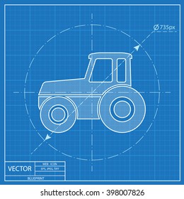 Tractor vector blueprint icon 