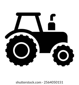 Tractor vector icon. Farming vehicle symbol for agriculture, construction, and rural design. Black silhouette isolated on white background.