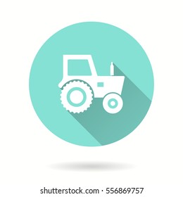 Tractor vector icon with long shadow. Illustration isolated for graphic and web design.