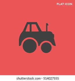 Tractor vector icon on red background, agriculture