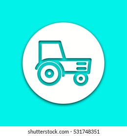 Tractor vector icon with shadow. Round button for website and mobile app illustration. Background easily be changed to any color.