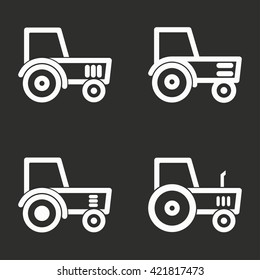 Tractor   vector icon. White illustration isolated on black background for graphic and web design.