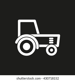 Tractor vector icon. White illustration isolated on black background for graphic and web design.