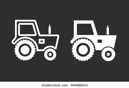 Tractor vector icon. White illustration isolated on black background for graphic and web design.