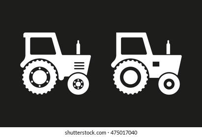 Tractor vector icon. White illustration isolated on black background for graphic and web design.